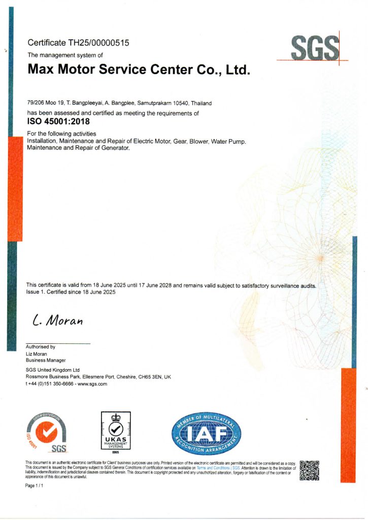 Certificate ISO 45001 - Max Motor